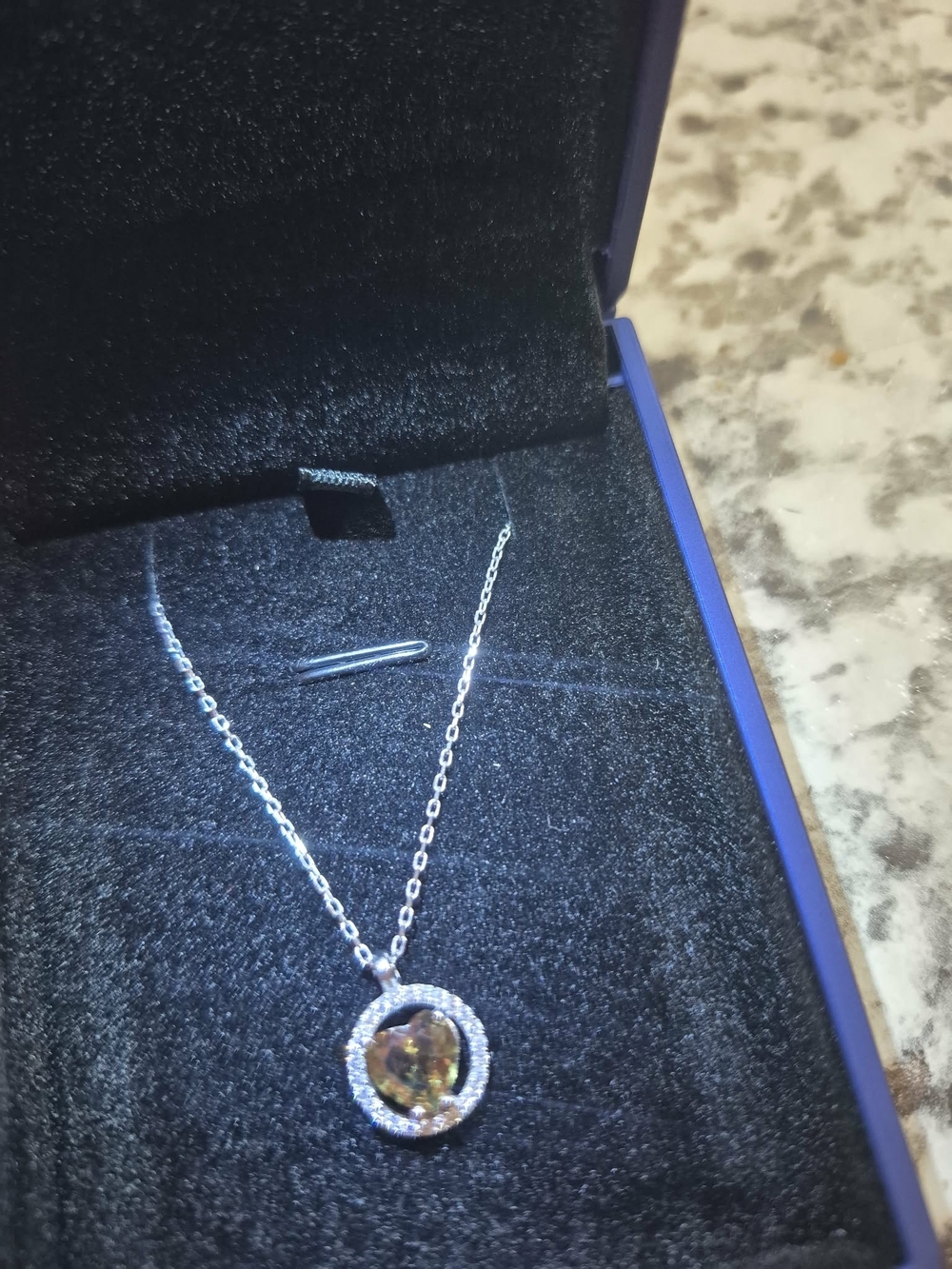 Silver Pendant Necklace with Multicolor Gemstone and Halo Accent